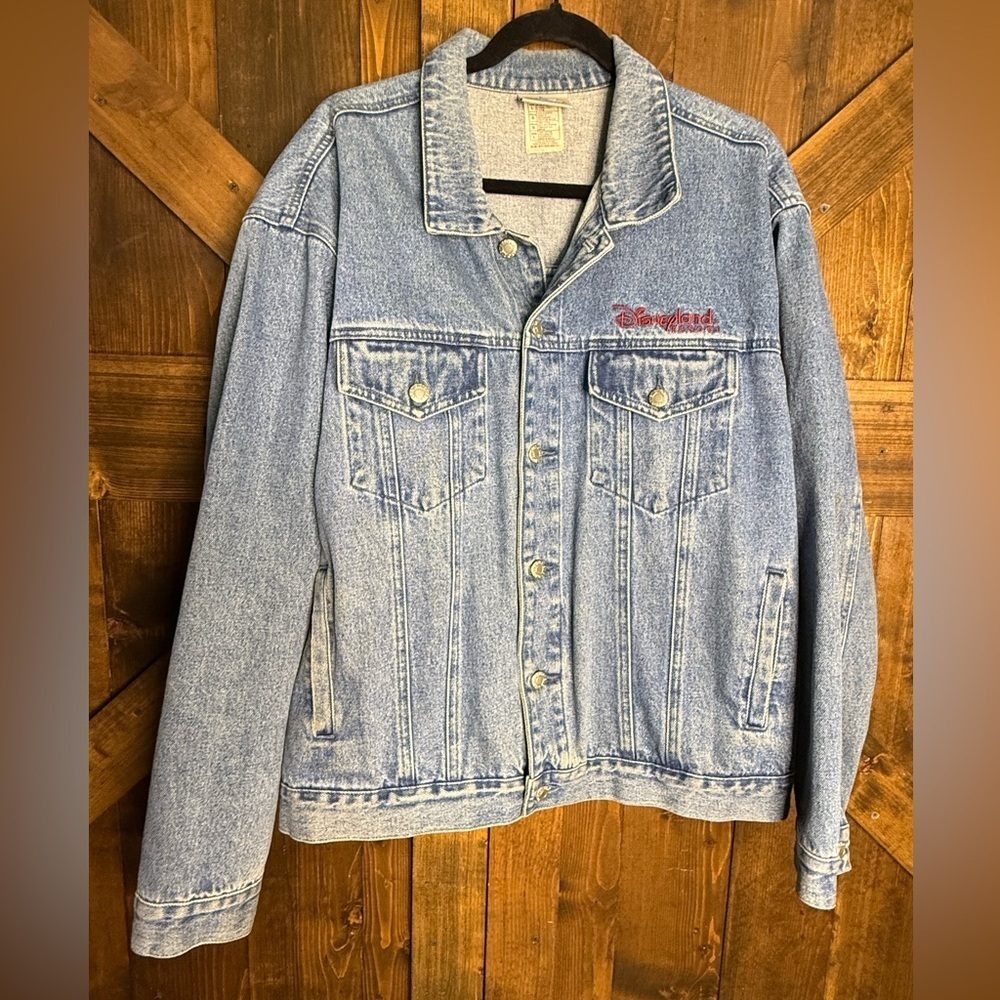Disneyland Resort Vintage American Flag Mickey Mouse Oversized Jean Jacket Sz L - Picture 2 of 9